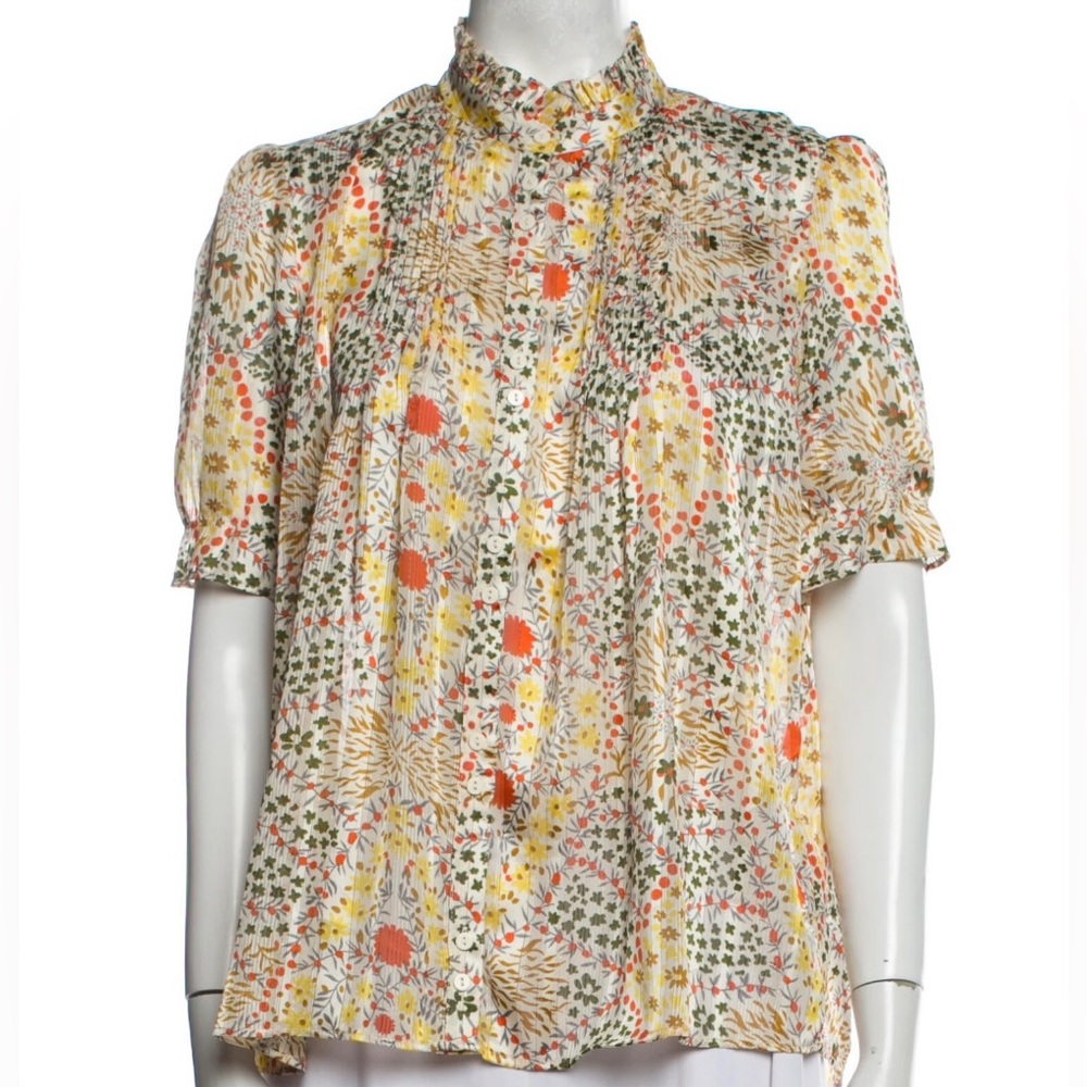 BA&SH Floral Print Mock Neck Blouse